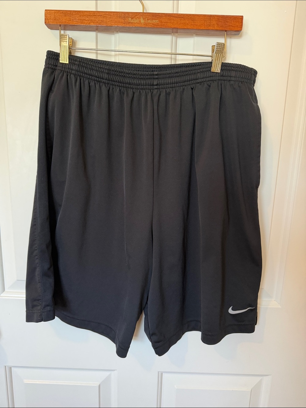 Nike Men’s Black Athletic Shorts with Silver Swoosh